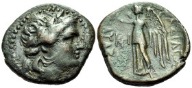 KINGS OF THRACE. Kavaros, circa 230/25-218 BC. (Bronze, 21 mm, 5.84 g, 12 h). Laureate head of Apollo to right. Rev. BAΣIΛEΩΣ KAYAPOY Nike standing le...