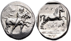 THESSALY. Larissa. Circa 420-400 BC. Drachm (Silver, 22 mm, 5.99 g, 12 h). The hero Thessalos, nude except for petasos and chlamys hanging around neck...