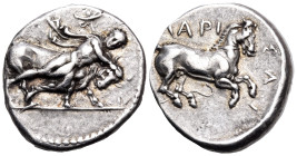 THESSALY. Larissa. Circa 420-400 BC. Drachm (Silver, 20.5 mm, 6.09 g, 12 h). The hero Thessalos, nude except for petasos and chlamys hanging around ne...