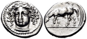 THESSALY. Larissa. Circa 400-370 BC. Drachm (Silver, 19 mm, 6.09 g, 12 h). Head of the nymph Larissa facing slightly to left. Rev. [ΛΑΡΙ]ΣΑΙ Horse gra...