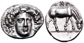 THESSALY. Larissa. Circa 400-380 BC. Drachm (Silver, 19.5 mm, 6.05 g, 10 h). Head of the nymph Larissa facing slightly to right. Rev. ΛΑΡ[I] Horse gra...