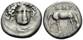 THESSALY. Larissa. Early to mid 4th Century BC. Drachm (Silver, 19 mm, 5.68 g, 3 h). Head of the nymph Larissa facing slightly to right, wearing a sim...