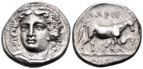 THESSALY. Larissa. Circa 380-365 BC. Drachm (Silver, 19.5 mm, 6.06 g, 3 h). Head of the nymph Larissa facing slightly to left, wearing pendant earring...