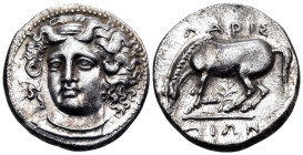 THESSALY. Larissa. Circa 365-356 BC. Drachm (Silver, 19 mm, 6.07 g, 12 h). Head of the nymph Larissa facing slightly to left, wearing ampyx, pendant e...
