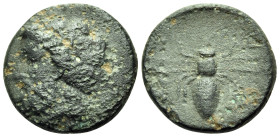THESSALY. Melitaia. Circa 400-344 BC. (Bronze, 14 mm, 2.08 g, 6 h). Laureate head of Zeus to left; behind head, [thunderbolt]. Rev. [M-E/Λ-I] Bee. BCD...