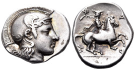 THESSALY. Pharsalos. Late 5th-early 4th century BC. Drachm (Silver, 20 mm, 5.96 g, 3 h), signed by the engraver Telephantos, with his initials on the ...
