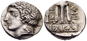 ILLYRIA. Damastion. Circa 365-300 BC. Stater (Silver, 24 mm, 13.41 g, 12 h). Laureate head of Apollo to left. Rev. ΕΙΔ-ΚΗ Tripod with legs ending in l...