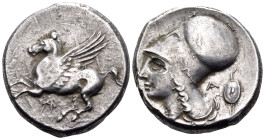 AKARNANIA. Argos Amphilochikon. Circa 330-280 BC. Stater (Silver, 21 mm, 8.25 g, 9 h). Pegasos flying to left; A below. Rev. Head of Athena facing lef...