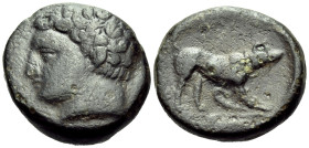 AKARNANIA. Argos Amphilochikon. Circa 330-300 BC. (Bronze, 19 mm, 7.19 g, 11 h). Head of Hermes to left. Rev. [APΓEIΩN] Dog standing to right; below, ...