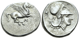 AKARNANIA. Anaktorion. Circa 320-280 BC. Stater (Silver, 23 mm, 8.46 g, 3 h). Pegasos flying to right; below, monogram. Rev. Head of Athena to right, ...