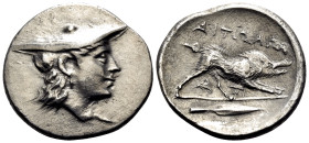 AITOLIA, Aitolian League. Circa 220-205 BC. Triobol (Silver, 18 mm, 2.52 g, 11 h). Head of Aetolia to right, wearing kausia. Rev. ΑΙΤΩΛΩΝ Calydonian b...