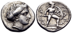 LOKRIS. Lokris Opuntii. Circa 360-350 BC. Hemidrachm (Silver, 16 mm, 2.43 g, 11 h). Head of Persephone to right, wearing grain wreath and earring. Rev...
