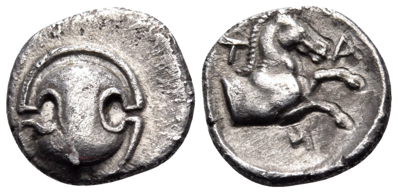 BOEOTIA. Tanagra. early-mid 4th century BC. Obol (Silver, 11 mm, 0.77 g, 2 h). B...