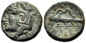 BOEOTIA. Thebes. Circa 395-338 BC. (Bronze, 13 mm, 1.88 g, 6 h), struck under the magistrates Pheido- and Aris-. Head of Herakles to left, wearing lio...