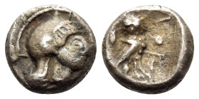 ATTICA. Athens. Circa 500/490-485/0 BC. Hemiobol (Silver, 6 mm, 0.39 g, 4 h). Head of Athena to right, wearing crested Attic helmet. Rev. ΑΘΕ Owl stan...