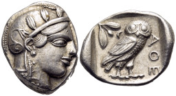 ATTICA. Athens. Circa 449-404 BC. Tetradrachm (Silver, 26.5 mm, 17.18 g, 11 h). Head of Athena to right, wearing crested Attic helmet adorned with thr...