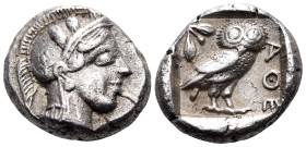 ATTICA. Athens. Circa 454-404 BC. Drachm (Silver, 15.5 mm, 4.13 g, 12 h). Head of Athena to right, wearing crested Attic helmet ornamented with three ...