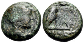 ATTICA. Athens. Circa 130-90 BC. (Bronze, 14 mm, 2.89 g, 12 h). Head of Athena to right, wearing attic helmet. Rev. ΑΘΕ Two owls standing facing, on t...