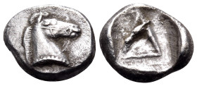 CORINTHIA. Corinth. Circa 500-450 BC. Diobol (Silver, 10 mm, 0.88 g, 11 h). Head and neck of bridled horse to right. Rev. Δ within incuse square. BCD ...