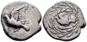 SIKYONIA. Sikyon. Circa 431-400 BC. Drachm (Silver, 20 mm, 5.66 g, 6 h). Σ-Ε Dove alighting to left. Rev. Dove flying to left within olive wreath tied...