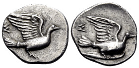 SIKYONIA. Sikyon. Circa 360s-340s/330s. Obol (Silver, 12 mm, 0.95 g, 10 h). Dove alighting to right; Σ above tail. Rev. Dove flying to right; Σ above ...