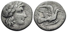 SIKYONIA. Sikyon. Circa 340s-320s BC. Obol (Silver, 11 mm, 0.81 g, 6 h). Laureate head of Apollo to right, with his hair falling in locks down the bac...