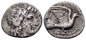 SIKYONIA. Sikyon. Circa 340s-320s BC. Obol (Silver, 11 mm, 0.76 g, 12 h). Laureate head of Apollo to right, with his hair falling in locks down the ba...