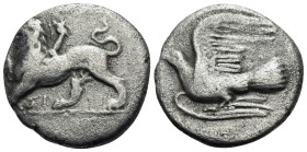 SIKYONIA. Sikyon. Circa 330-280 BC. Hemidrachm (Silver, 14.5 mm, 2.46 g, 8 h). Chimaera, with right forepaw raised high, moving to left; ΣI below. Rev...