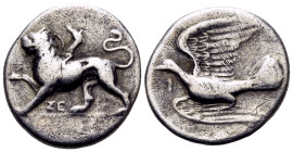 SIKYONIA. Sikyon. Circa 330/20-280 BC. Triobol or Hemidrachm (Silver, 16.5 mm, 2.65 g, 4 h). ΣΕ Chimaera standing to left, raising right forepaw. Rev....