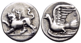 SIKYONIA. Sikyon. Circa 330/20-280 BC. Hemidrachm (Silver, 16 mm, 2.77 g, 6 h). Chimaera standing to left, raising right forepaw; below, ΣΙ. Rev. Dove...