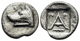 ARGOLIS. Argos. Circa 330-270 BC. Obol (Silver, 10 mm, 0.65 g, 11 h). Σ (retrograde) Head of wolf to left. Rev. Large Α; above to left and right, Π - ...