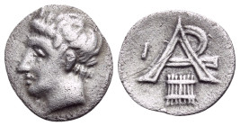 ARKADIA, Arkadian League. Megalopolis. Circa 330-275 BC. Obol (Silver, 13 mm, 0.81 g, 4 h), Megalopolis. Horned head of Pan to left. Rev. Large APK mo...