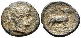 ARKADIA. Pheneos. Circa 360-350/40 BC. (Bronze, 16 mm, 2.48 g, 5 h), Struck under the magistrate Simos. Youthful bust of Hermes to right with petasos ...