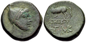 PONTOS. Amisos. Time of Mithradates VI Eupator, circa 100-95 BC. (Bronze, 23 mm, 12.99 g, 12 h). Head of Perseus to right, wearing Phrygian cap. Rev. ...