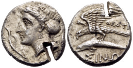 PAPHLAGONIA. Sinope. Circa 330-300 BC. Drachm (Silver, 19 mm, 5.89 g, 6 h), Struck under the magistrate Theoti.... Head of nymph to left, wearing hair...