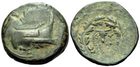 MYSIA. Kyzikos. 3rd century BC. (Bronze, 27 mm, 13.53 g, 11 h). Prow of galley to right; undertype of Kore Soteria facing to right. Rev. K-Y/Z-I Bucra...
