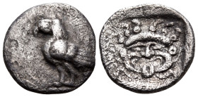 TROAS. Abydos. Circa 480-450 BC. Obol (Silver, 11 mm, 0.72 g, 10 h). Eagle with closed wings standing to left. Rev. Gorgonieon facing, with protruding...