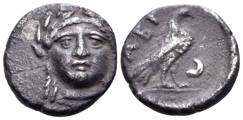 TROAS. Abydos. Circa 375-350 BC. Diobol (Silver, 12 mm, 1.01 g, 10 h). Laureate ...