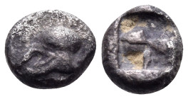TROAS. Neandria (?). Late 6th to early 5th century. (Silver, 6 mm, 0.32 g). Crestless Corinthian helmet to left. Rev. Quadripartite incuse square. CsP...