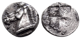 AEOLIS. Kyme. Circa 480-450 BC. Hemiobol (Silver, 6 mm, 0.27 g). Head of horse to left. Rev. Quadripartite incuse square. Gitbud & Naumann 11, 2013, 2...