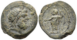 CYPRUS. Paphos. mid 1st century BC. (Bronze, 17 mm, 2.77 g, 12 h). Laureate head of Zeus-Ammon to right. Rev. Zeus Salaminios(?) standing left, holdin...