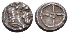 CYPRUS. Salamis. Evagoras I, circa 411-374 BC. 1/24 Stater (Silver, 8 mm, 0.66 g). Bearded head of Herakles to right, wearing lion's skin headdress. R...