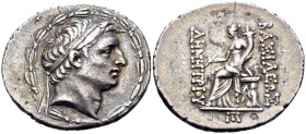 SELEUKID KINGS. Demetrios I Soter, 162-150 BC. Tetradrachm (Silver, 35 mm, 16.55 g, 12 h), Antioch on the Orontes, c. 162-155/4 BC. Diademed head of D...