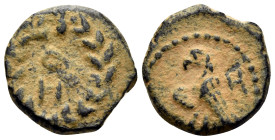NABATAEA. Petra. Aretas IV, 9 BC-AD 40. (Bronze, 6.5 mm, 1.05 g, 1 h), Attributed to years 2-24 = 8/7 BC - AD 15/16. O above H within laurel wreath. R...