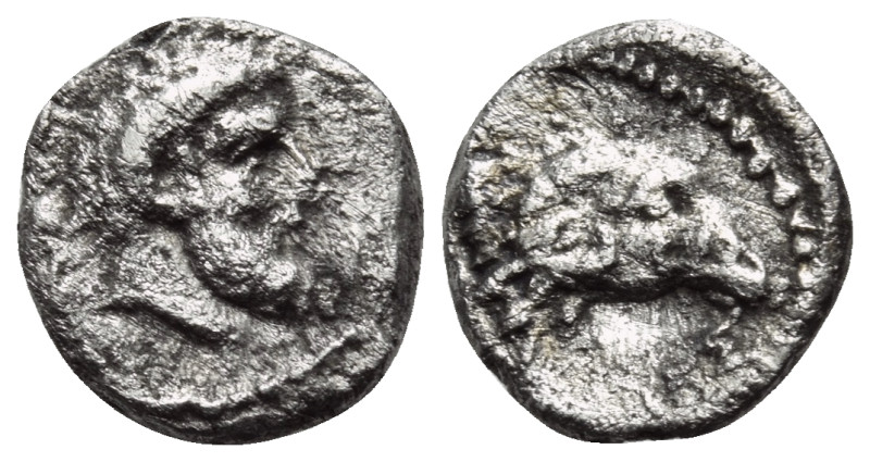 KYRENAIKA. Barke. Circa 435-331 BC. Obol (Silver, 8 mm, 0.40 g, 7 h). Bearded he...