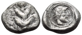 KYRENAIKA. Kyrene. Circa 480-435 BC. Hemidrachm (Silver, 11.5 mm, 1.69 g, 12 h). Silphium plant with three flowers (one at top and a pair between leav...