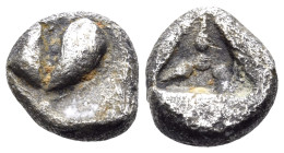 KYRENAICA. Kyrene. Circa 550-500 BC. Obol (Silver, 7.5 mm, 0.77 g, 11 h), Attic standard. Silphium fruit. Rev. Stellate pattern within incuse triangle...