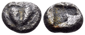 KYRENAIKA. Kyrene. Circa 550-500 BC. Obol (Silver, 7.5 mm, 0.70 g, 12 h), Attic standard. Silphium fruit with point downwards. Rev. Incuse square. Cf....