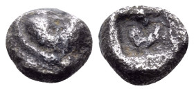 KYRENAIKA. Kyrene. Circa 500-480 BC. Hemiobol (Silver, 5 mm, 0.26 g, 3 h). Silphium fruit. Rev. Silphium fruit within incuse square. Cf. BMC 40 (drach...