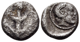 KYRENAIKA. Kyrene. Circa 480-435 BC. Hemidrachm (Silver, 10.5 mm, 1.45 g, 10 h). Silphium plant with two pairs of leaves and five flowers (one at the ...